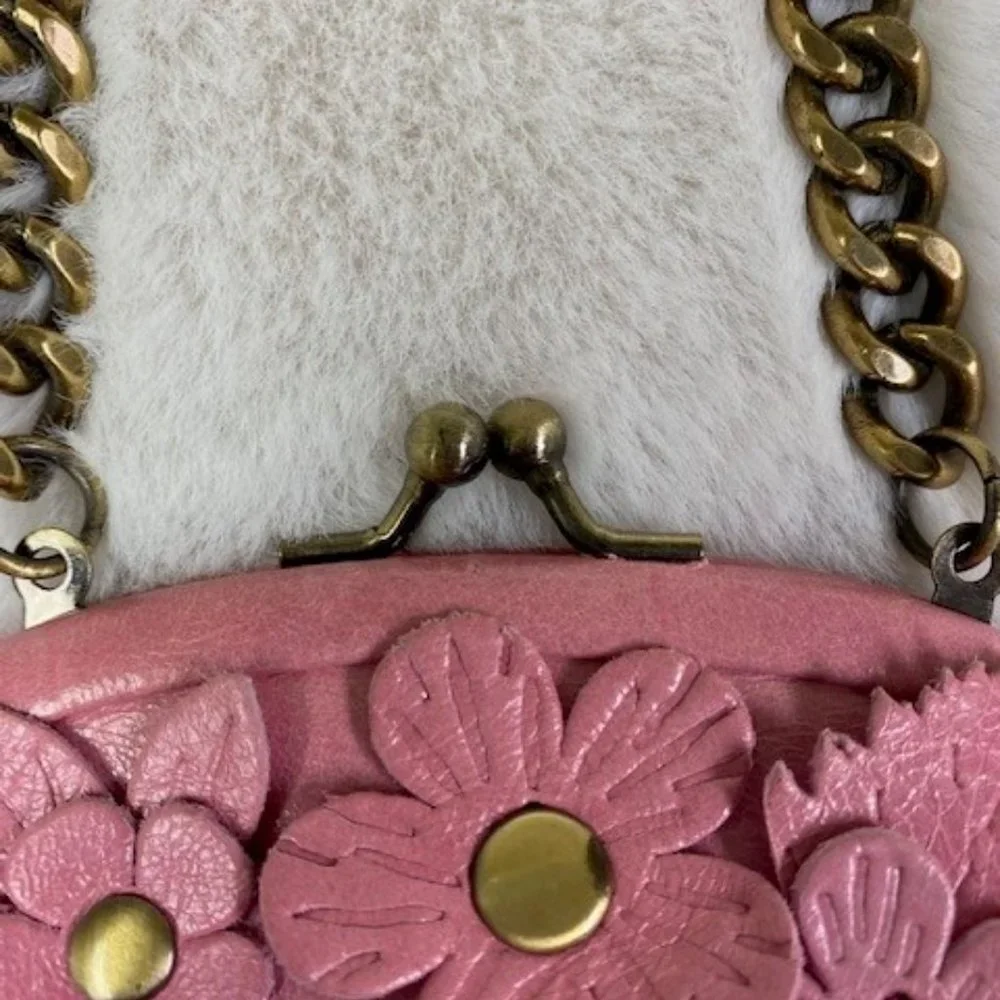 Isabella Fiore Pink Leather Chain Mini Bag w/Floral Appliques MSRP $158. - Picture 5 of 10